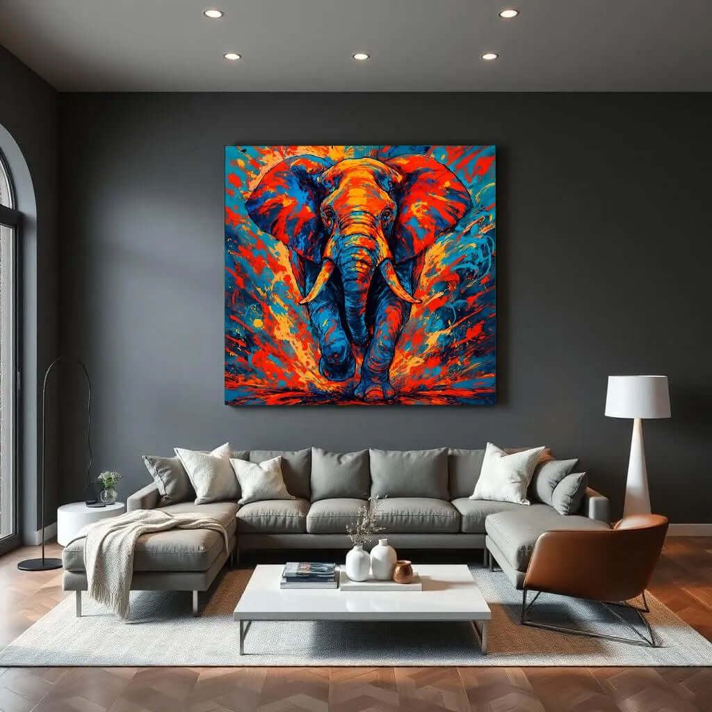 Canvas schilderij olifant – Abstracte wandkunst woonkamer met karakter