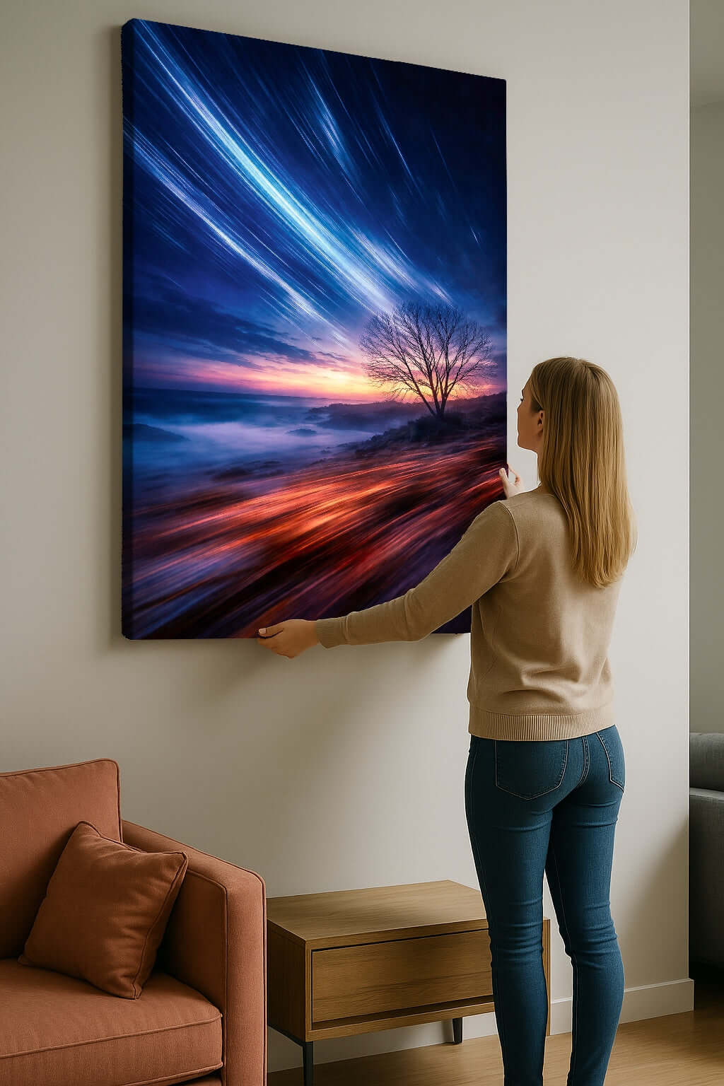 Canvas Schilderij Sterrenstrepen bij Zonsondergang ophangen