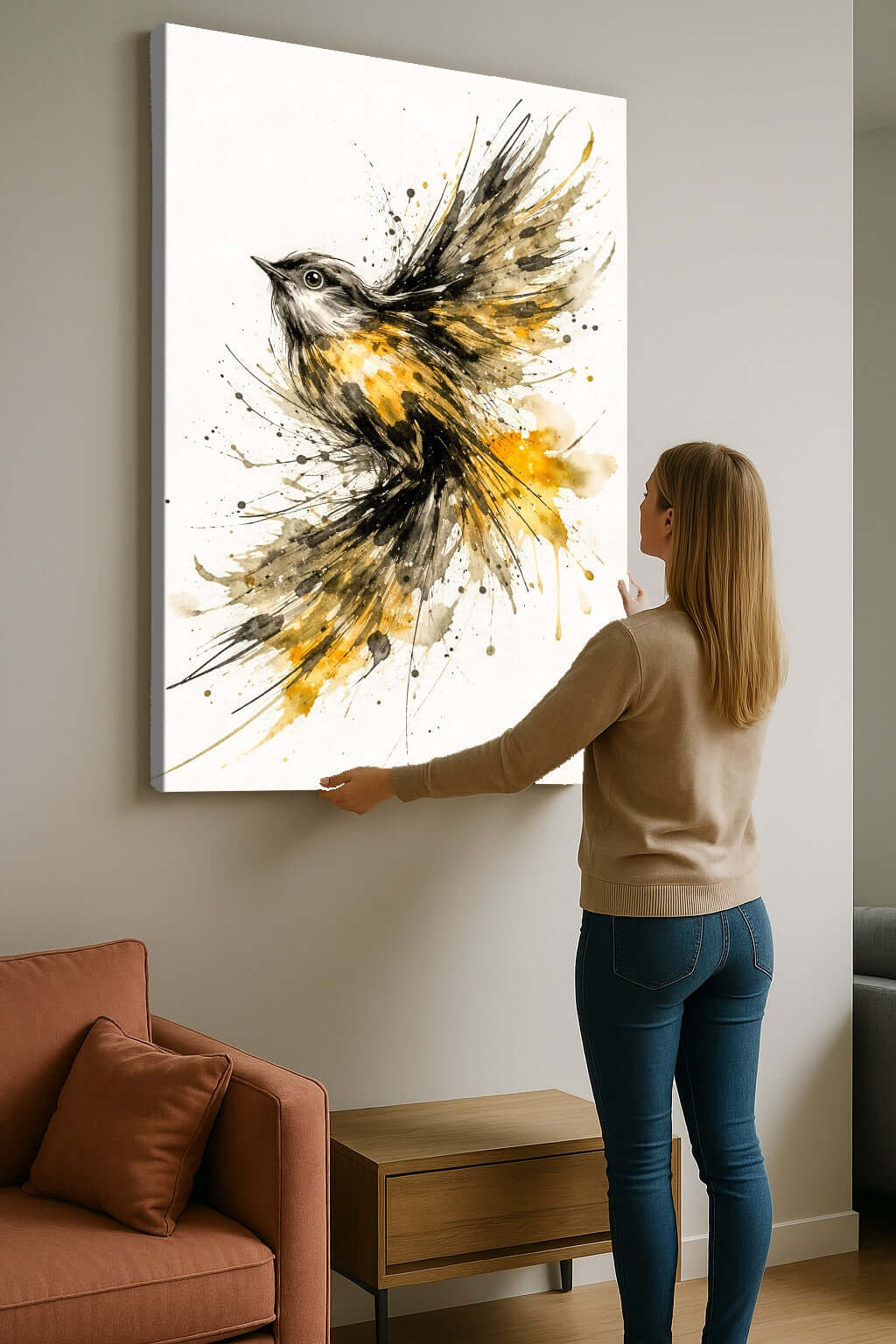 Canvas Schilderij Zwart Gouden Merel ophangen