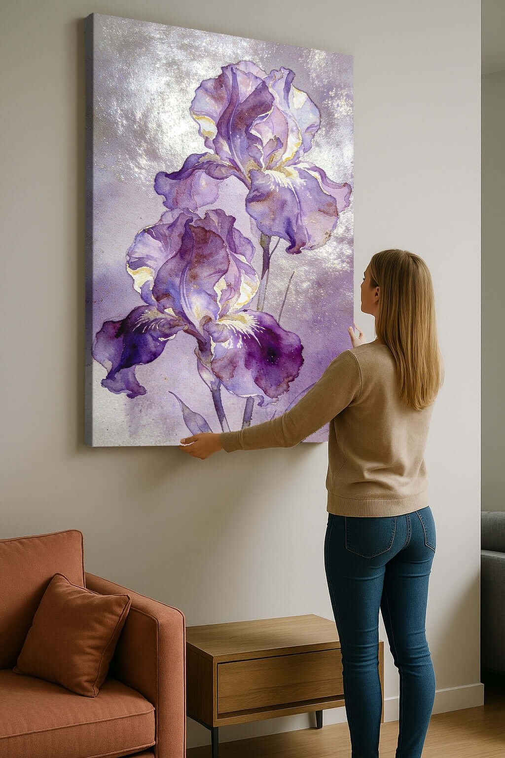 Canvas schilderij purple bloemen – Ethereal Purple Iris Watercolor