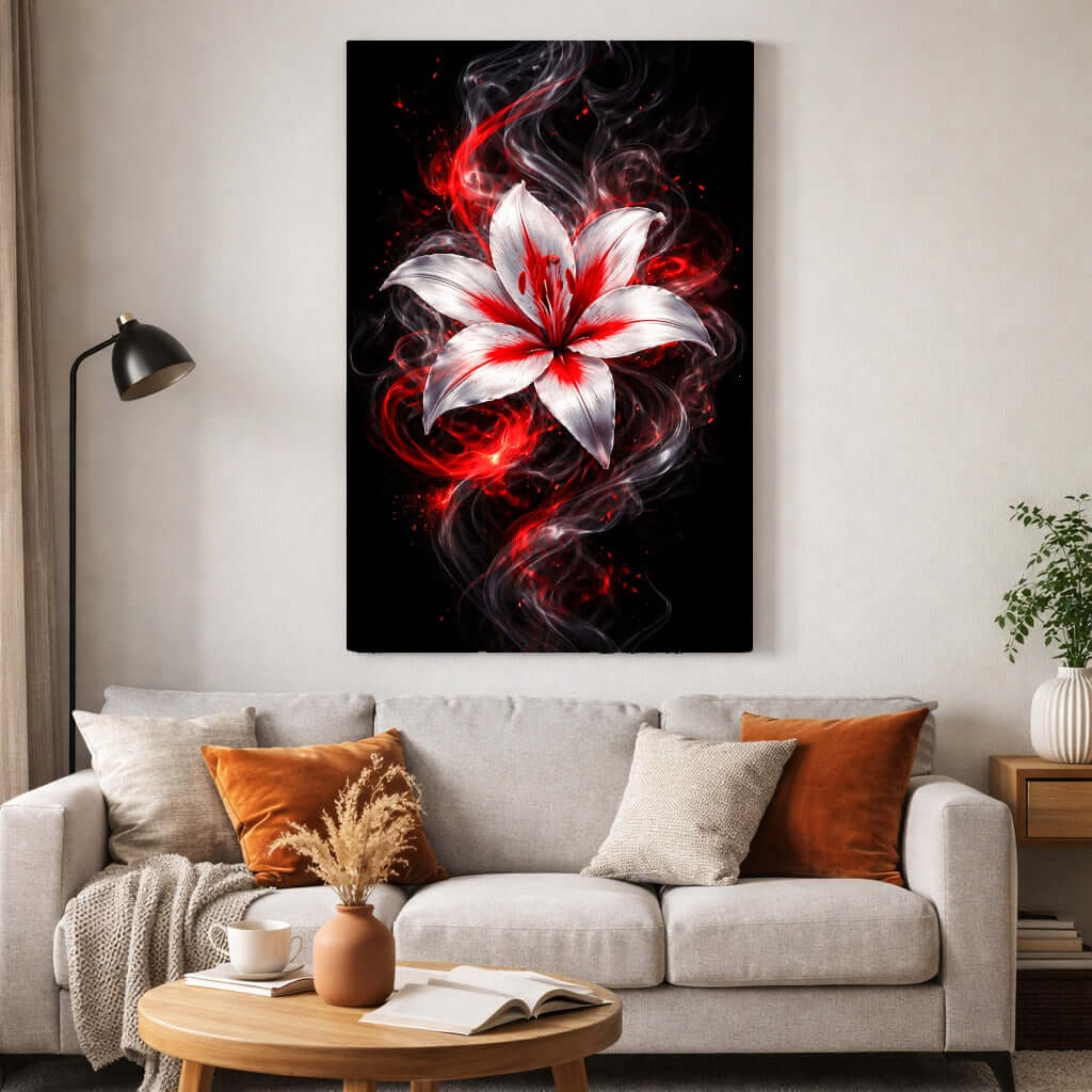 Canvas schilderij rode bloemen – Vuurrode Lelie op Zwart