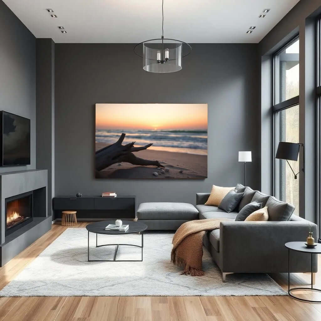 Driftwood Dusk canvas schilderij – rustgevende kust wanddecoratie woonkamer