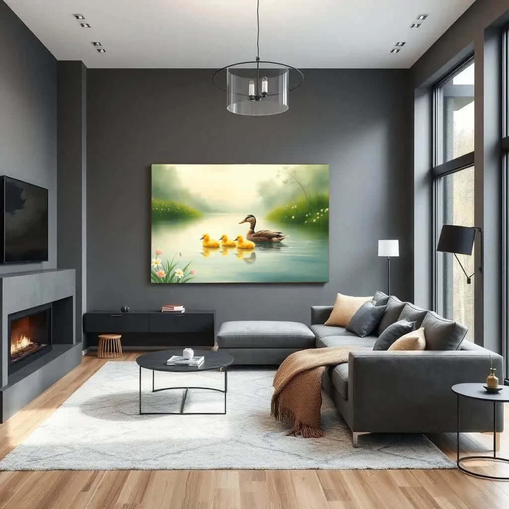 Love Duck canvas schilderij – Mother’s Love Duck wanddecoratie woonkamer