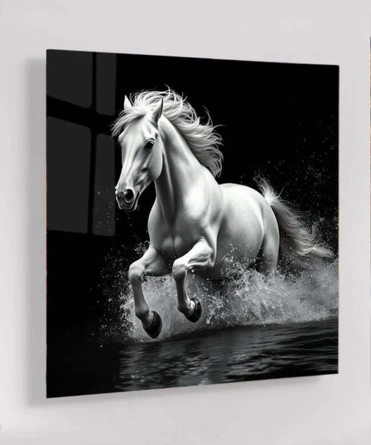 White Stallion's Charge - Online Schilderij - Glas Schilderij