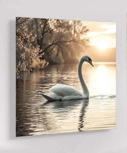 Serene Swan at Sunset - Online Schilderij - Glas Schilderij