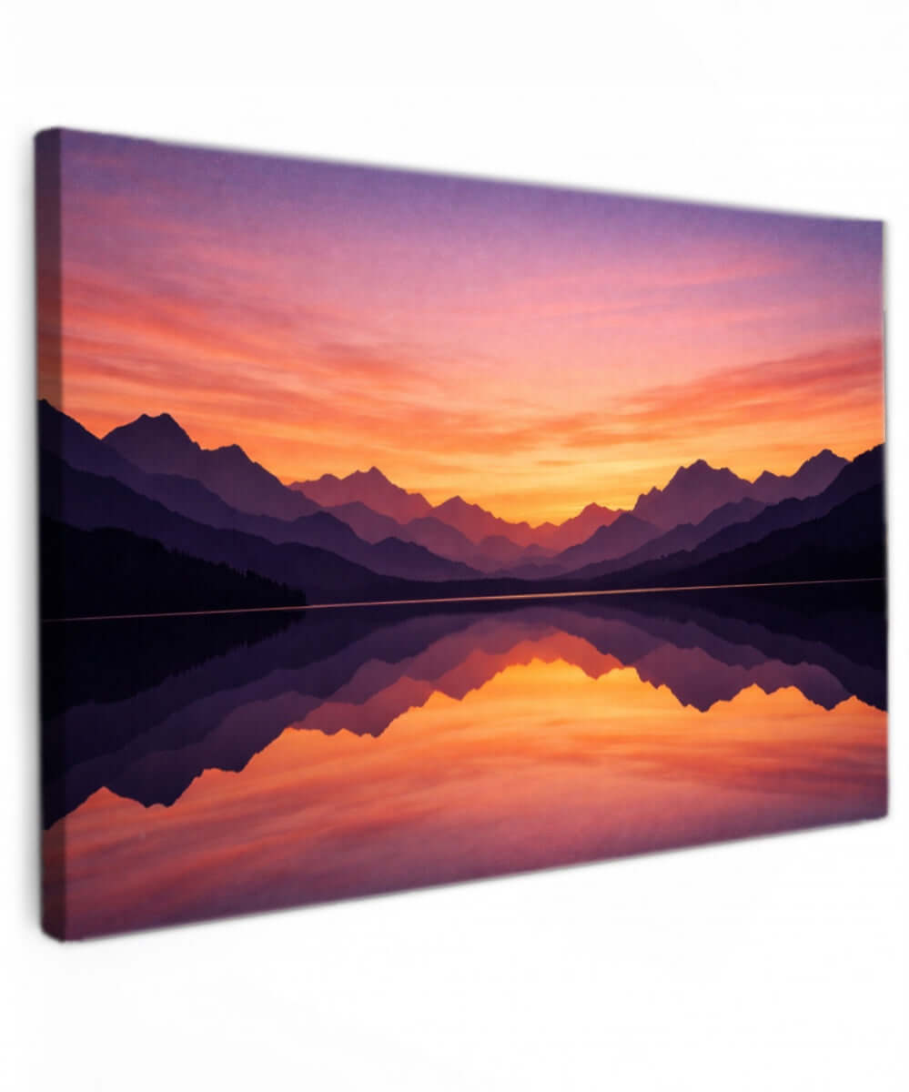 Canvas Schilderij Moderne Zonsondergang Reflectie met levendige kleuren en scherpe details op premium canvas.