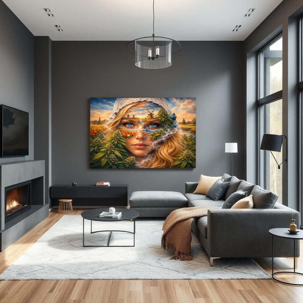 Canvas Schilderij Cannabis Portret Hollandse Molens