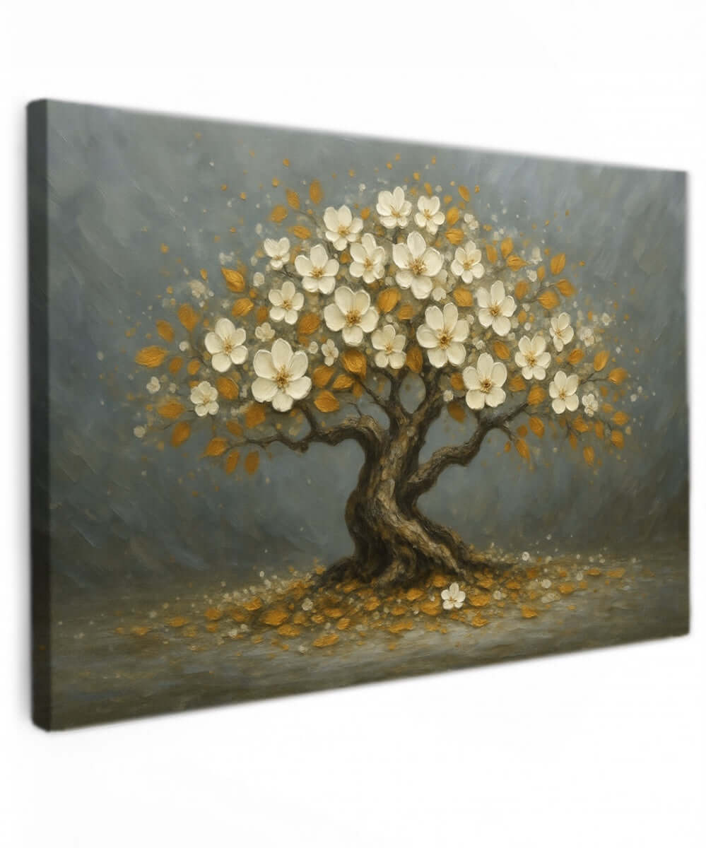 Canvas Schilderij Koper Bloemen Bonsai – Luxe Wanddecoratie met Rustgevende Uitstraling