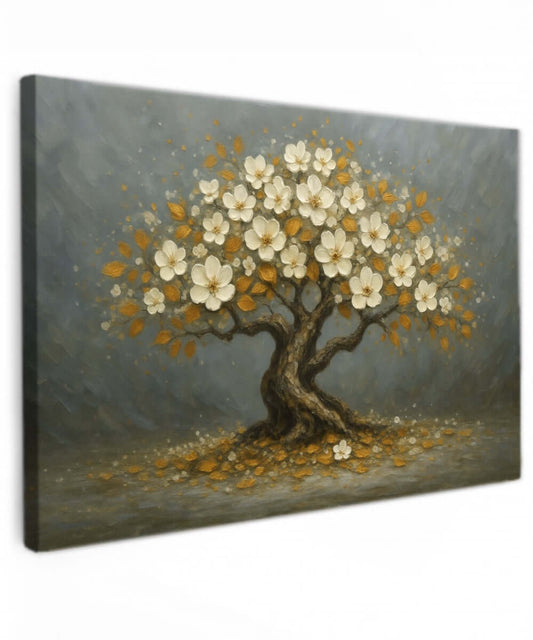 Canvas Schilderij Koper Bloemen Bonsai – Luxe Wanddecoratie met Rustgevende Uitstraling