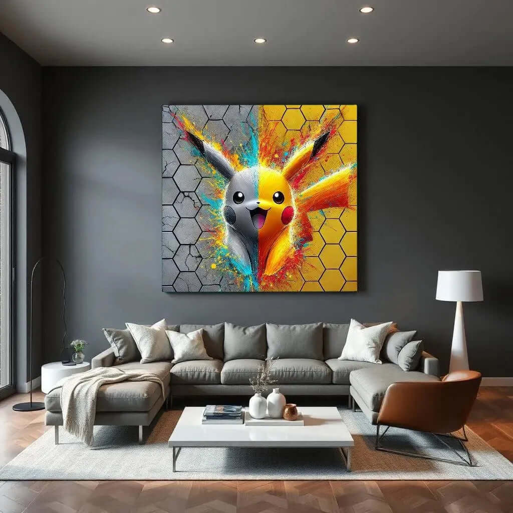 Canvas Schilderij Pikachu Hexagon – Unieke Pokémon Wanddecoratie