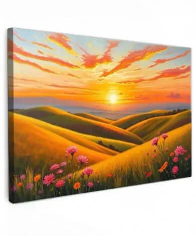 Canvas Schilderij Sunset Landschap – Rolling Hills at Dusk