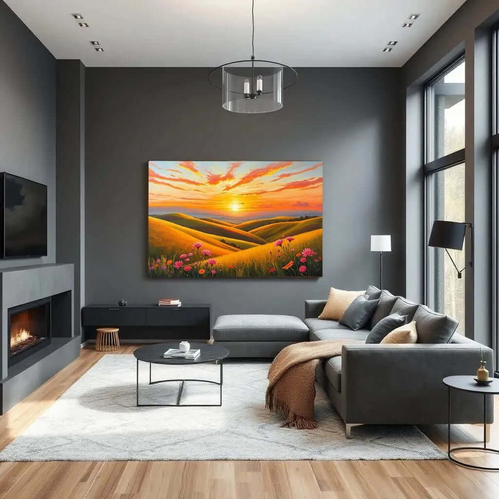Canvas Schilderij Sunset Landschap – Rolling Hills at Dusk