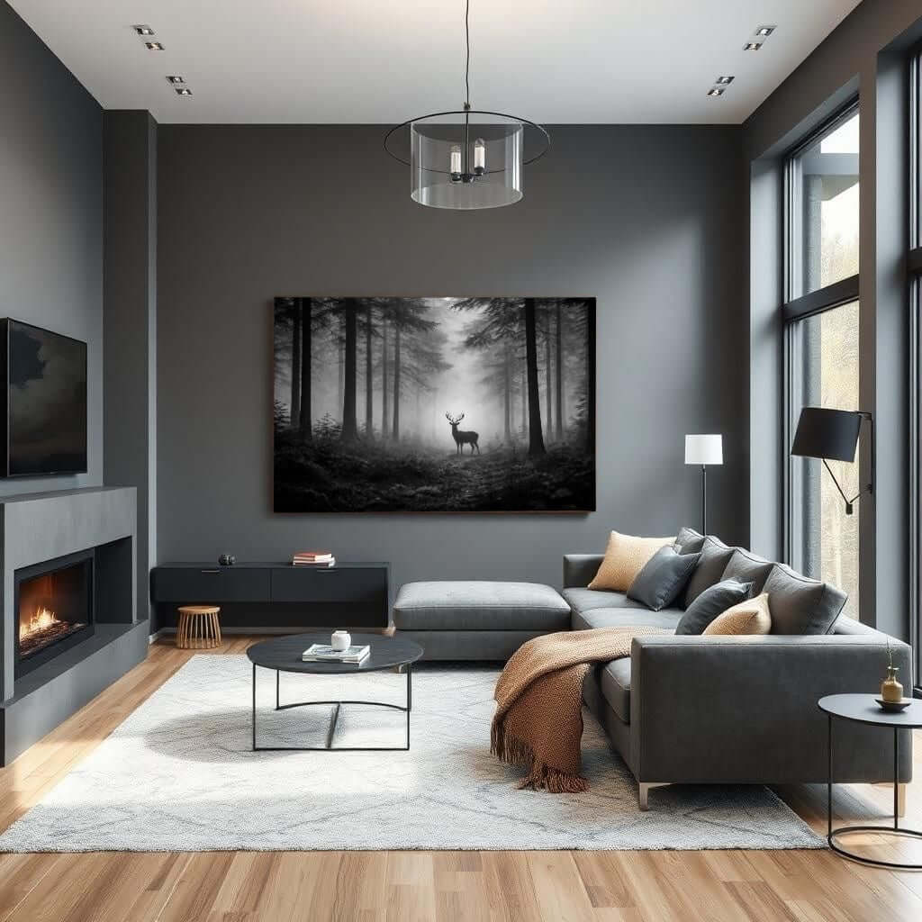Canvas Schilderij Zwart Wit Hert Bos woonkamer