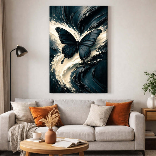 Canvas Schilderij woonkamer Abstracte Zwart Wit Vlinder