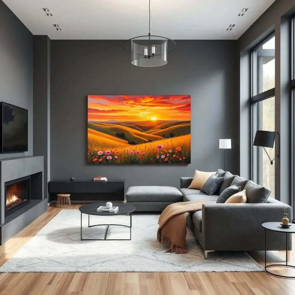 Canvas schilderij Sunset landschap – Painted Horizon