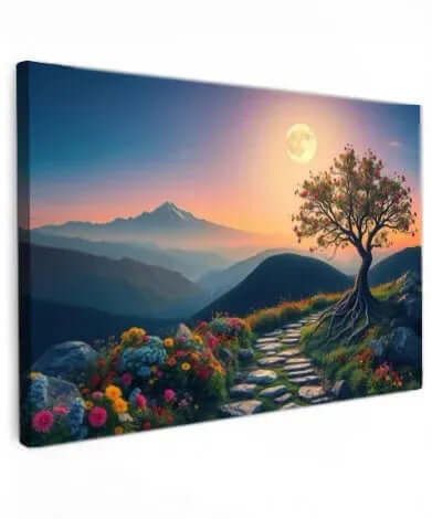 Canvas schilderij bomen landschap – Blossom Tree Stone Path