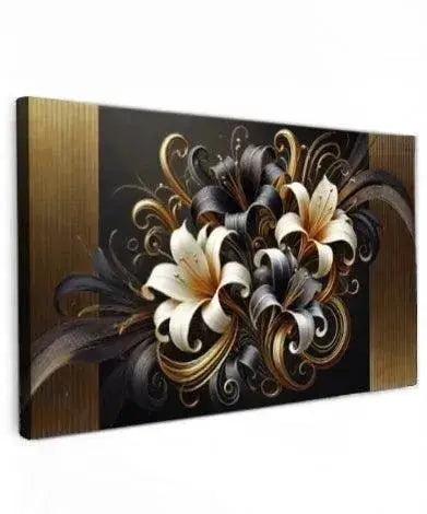 Canvas schilderij gouden bloemen – Golden Lily Elegance