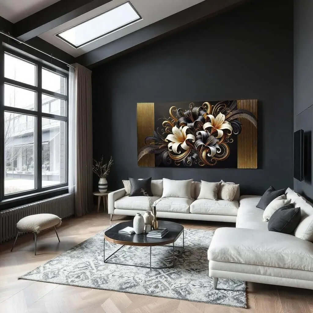 Canvas schilderij gouden bloemen – Golden Lily Elegance