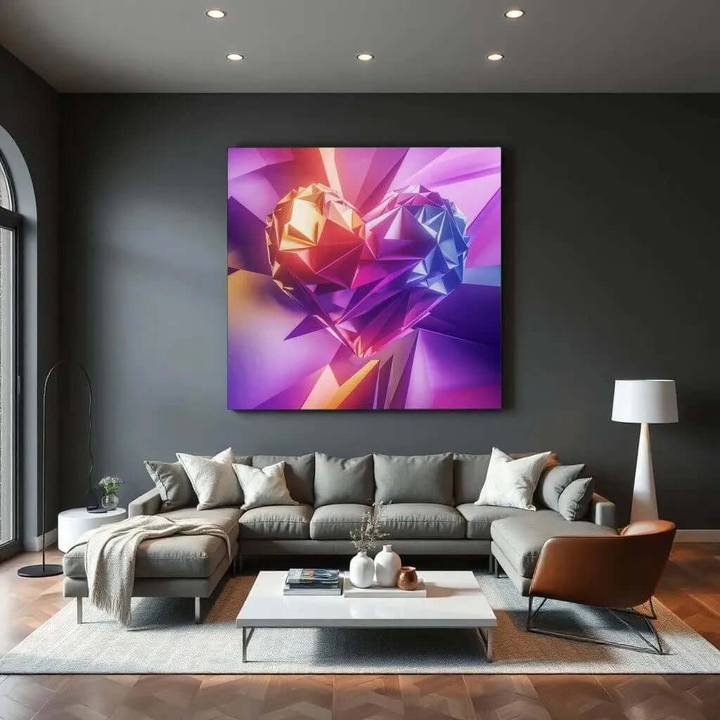 Crystal Heart canvas schilderij – kleurrijke wanddecoratie woonkamer met moderne kristalglans.
