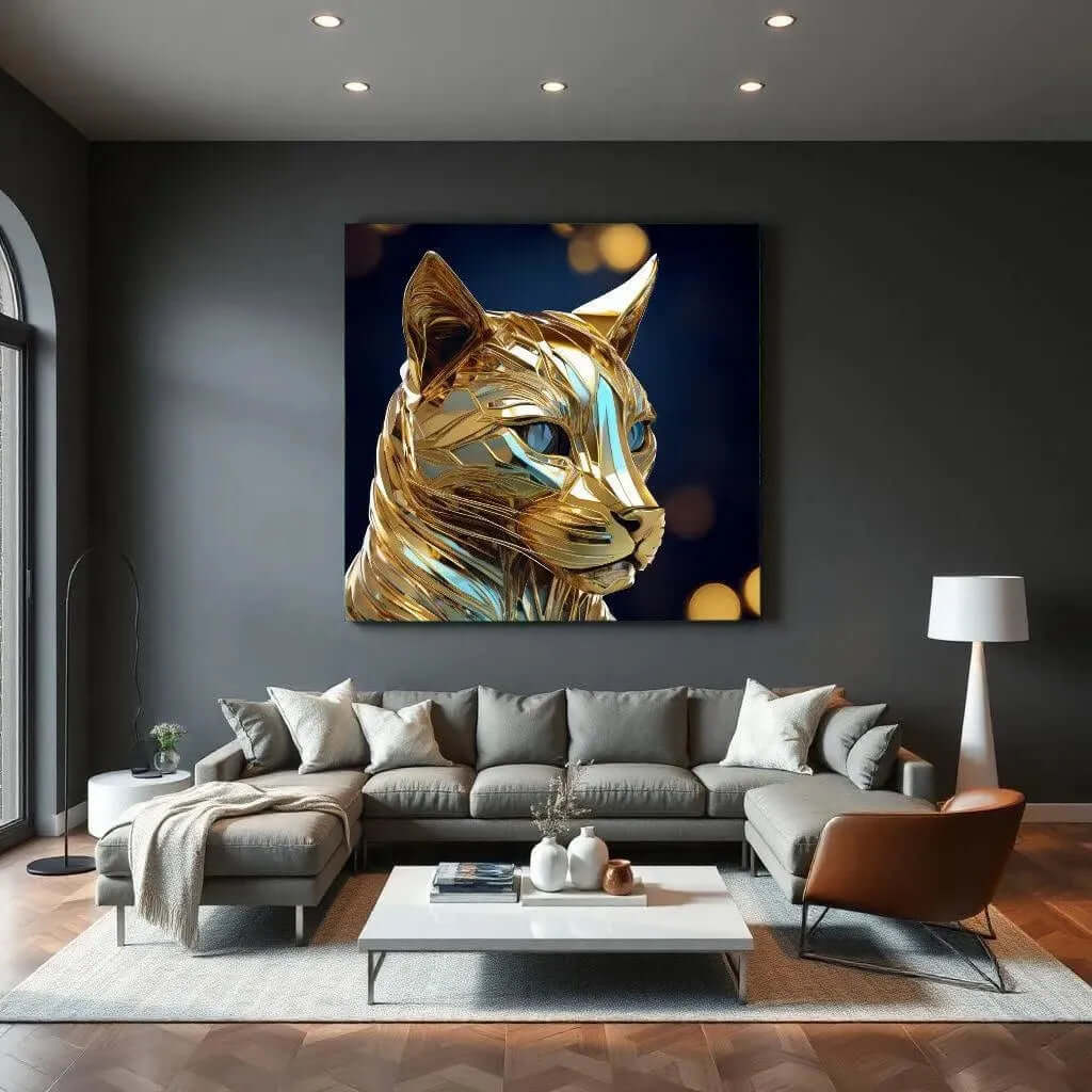Canvas schilderij kat – Aurum Feline goud abstract kunstwerk