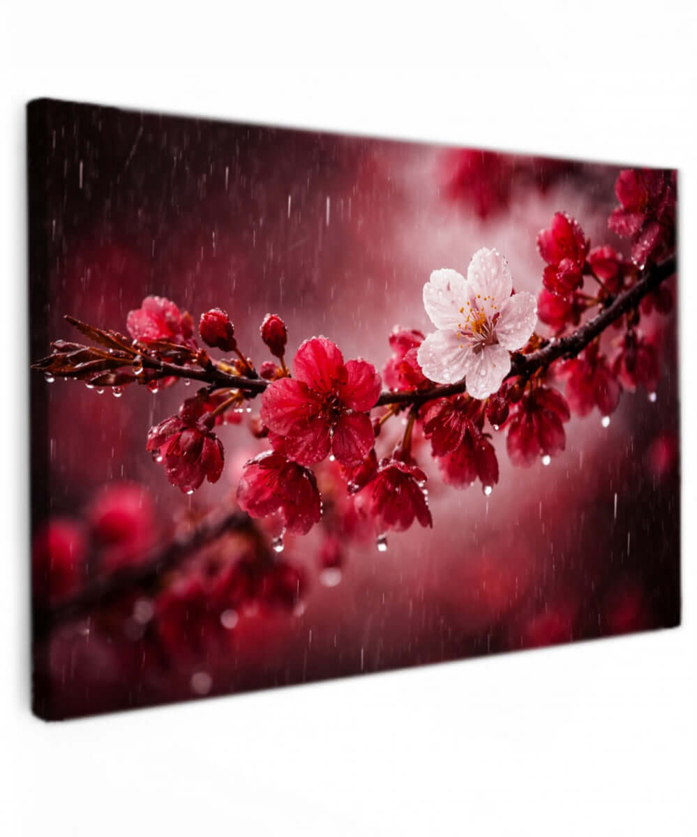Canvas schilderij regenbloesem kunst – sfeervolle bloesem wanddecoratie