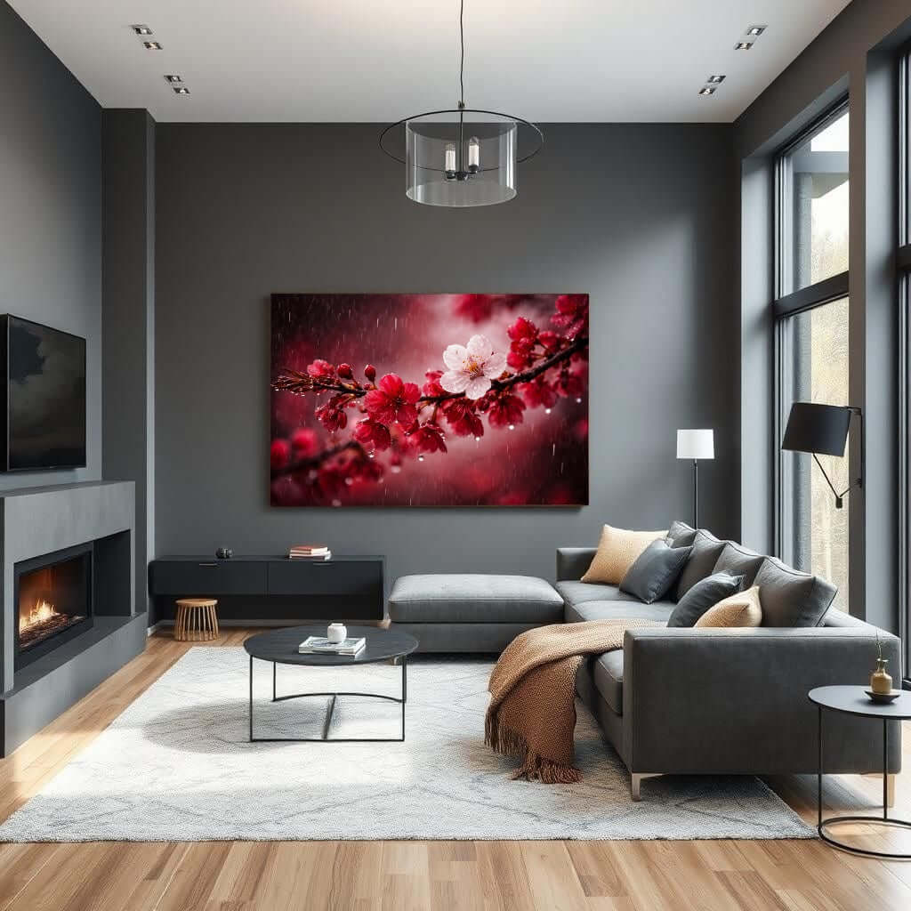 Canvas schilderij regenbloesem kunst – sfeervolle bloesem wanddecoratie