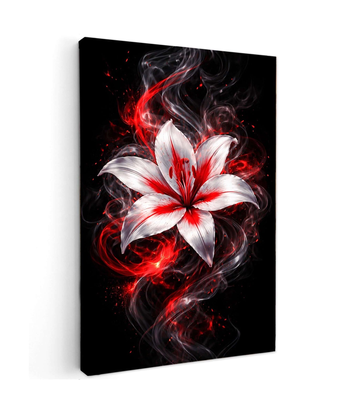 Canvas schilderij rode bloemen – Vuurrode Lelie op Zwart