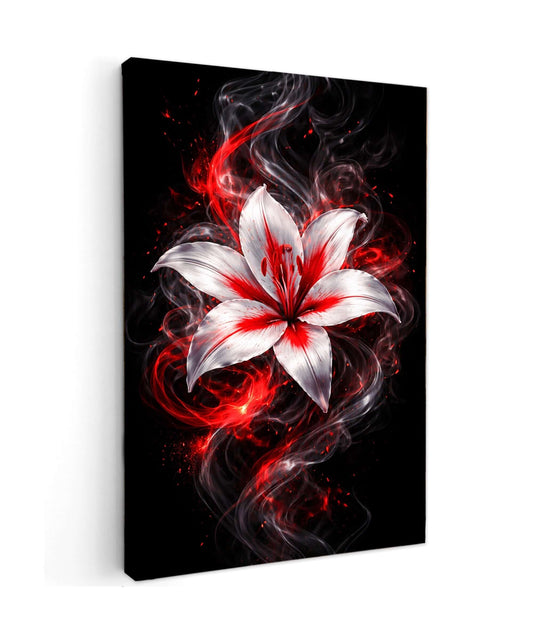 Canvas schilderij rode bloemen – Vuurrode Lelie op Zwart