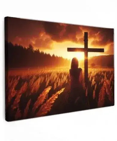 Canvas schilderij sunset landschap – Peaceful Sunset Prayer