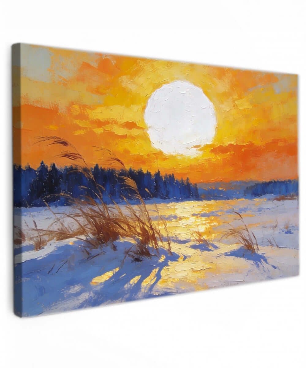 Canvas schilderij winter landschap – Winter Sunset over Snowy Reeds