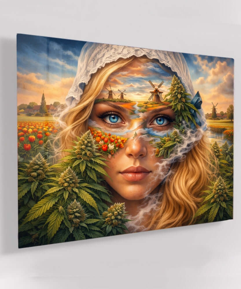 Glas Schilderij Cannabis Portret Hollandse Molens