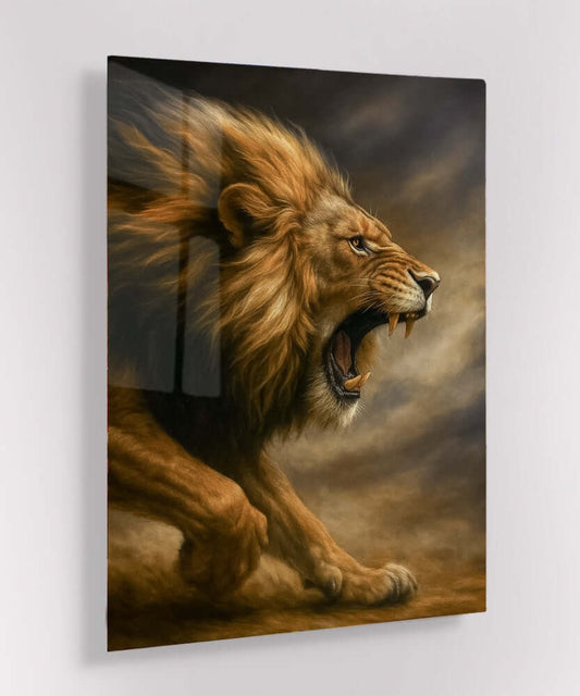 Glas Schilderij De Leeuw Ontwaakt