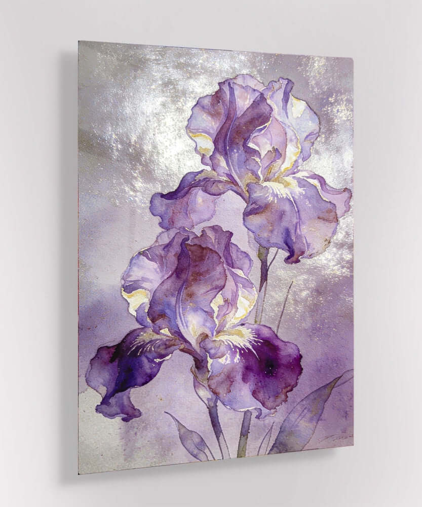 Glas Schilderij Ethereal Purple Iris Watercolor