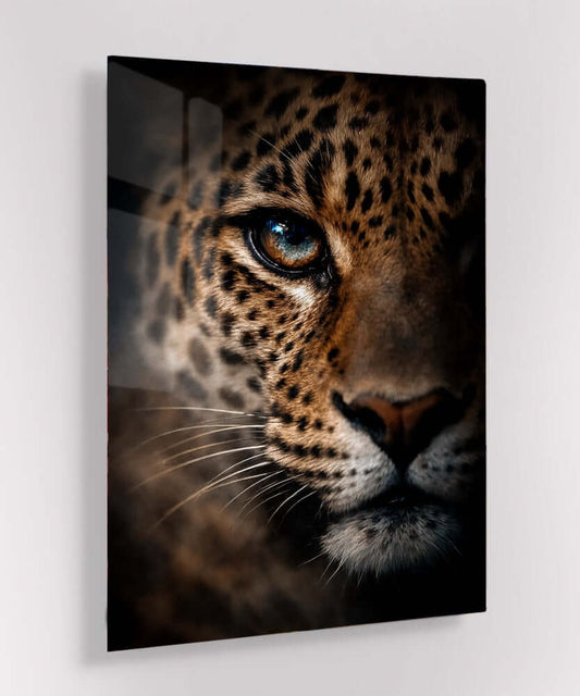 Glas Schilderij Luipaard Close Up Wanddecoratie