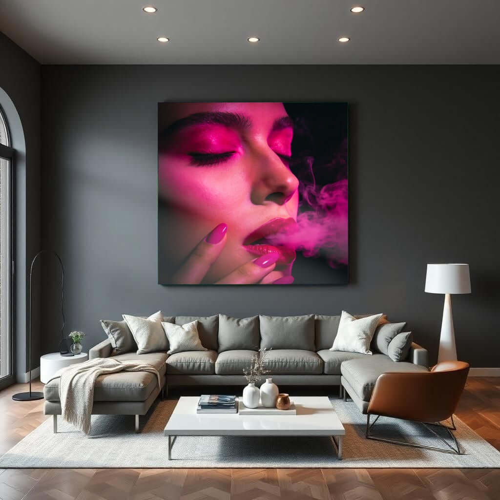 Glas Schilderij Sensuele Pop Art Portret woonkamer