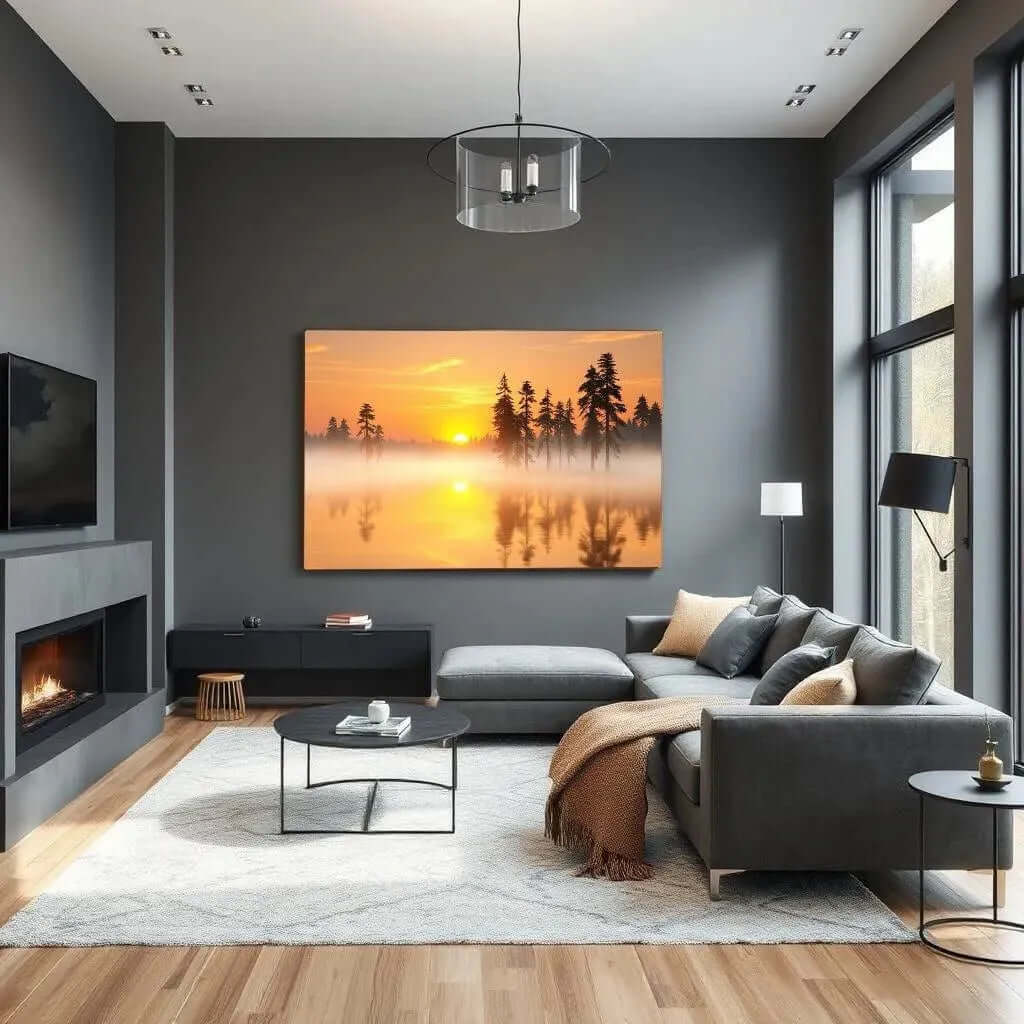 Golden Mist Sunrise Canvas Schilderij – Luxe Wanddecoratie woonkamer met Warme Gouden Ochtendgloed