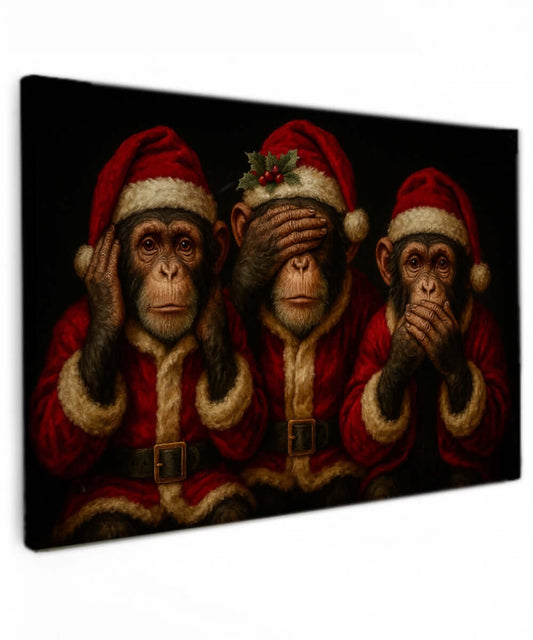 Canvas Schilderij Drie kerst apen - zie hoor spreek no evil