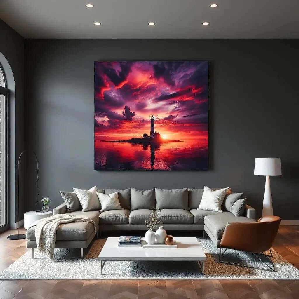 Scarlet Seascape Canvas Schilderij – Rustgevende Zee Wanddecoratie woonkamer voor Elk Interieur
