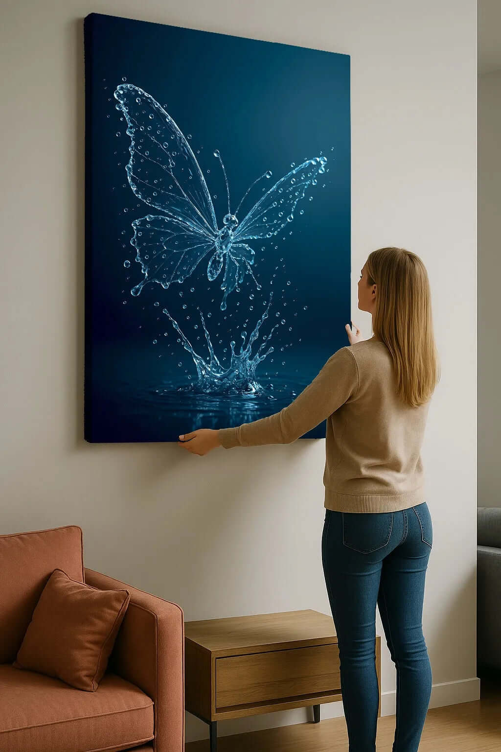 Water Butterfly Canvas Schilderij – Rustgevende Vlinder Wanddecoratie woonkamer