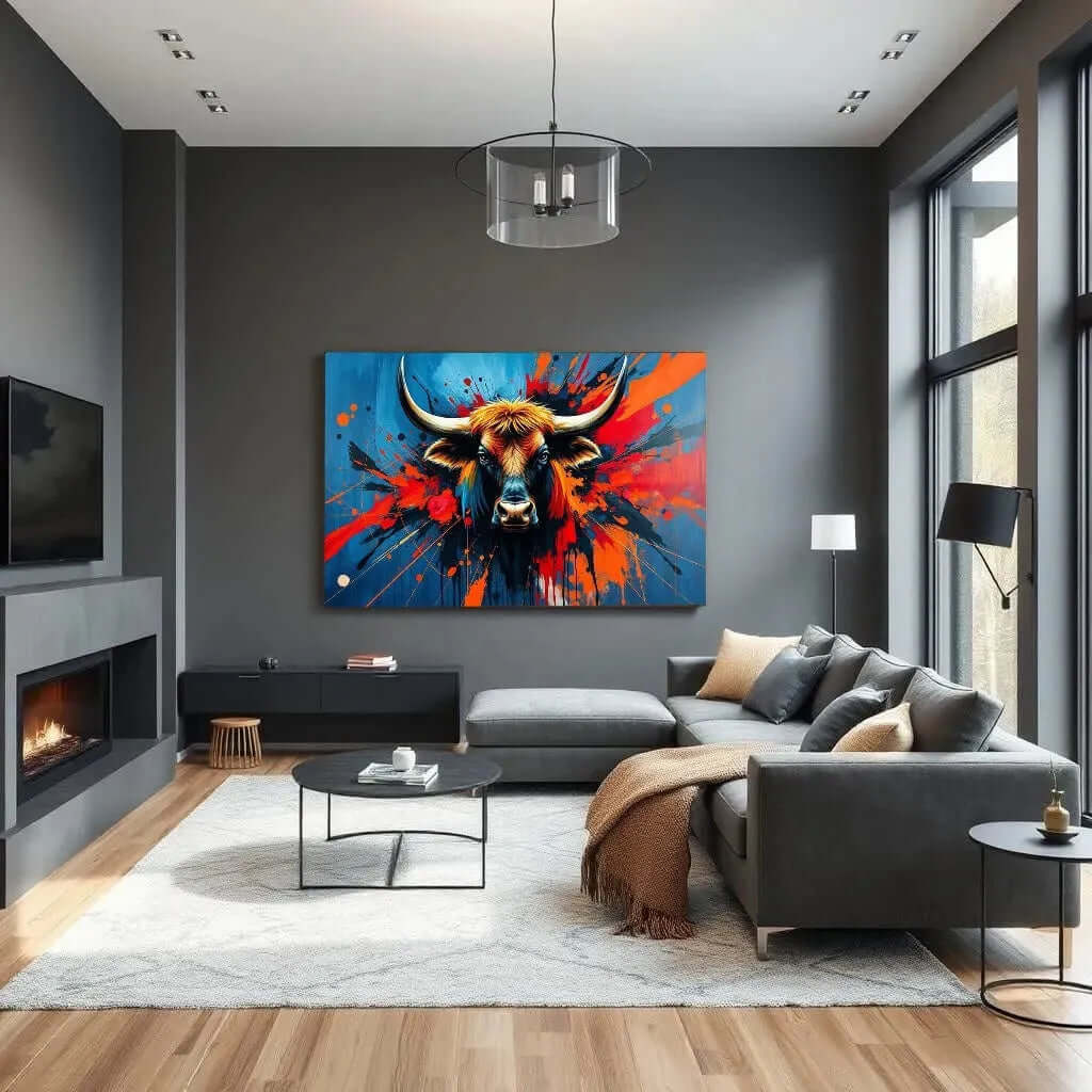 Canvas Schilderij Stier – Bull Art voor een Krachtige en Moderne Uitstraling woonkamer