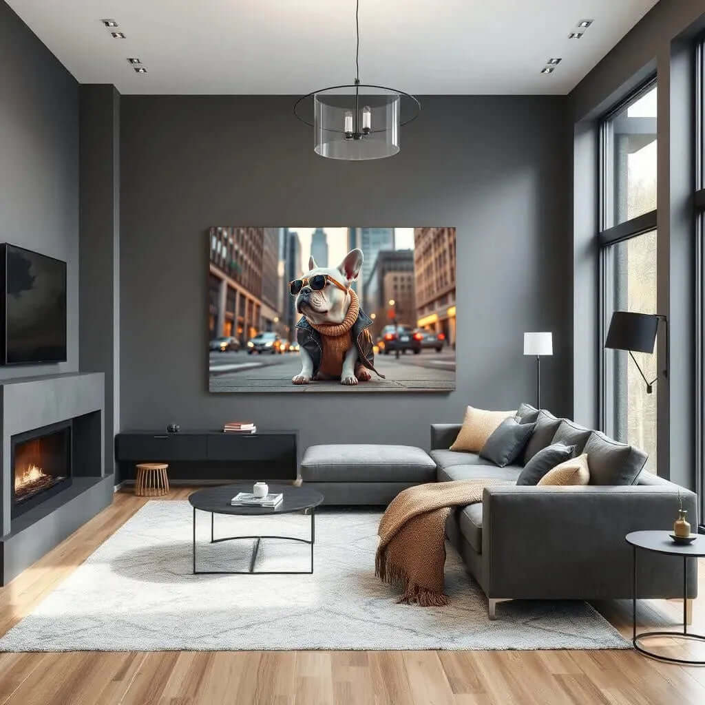Bulldog Boss Canvas Schilderij – Stoere Wanddecoratie woonkamer met Karakter