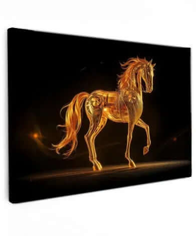 Fiery Mechanical Horse Canvas Schilderij – Unieke Wanddecoratie met Kracht en Vuur