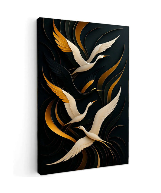 Canvas Schilderij Flight of Elegance – Luxe Wanddecoratie met Gouden Accenten