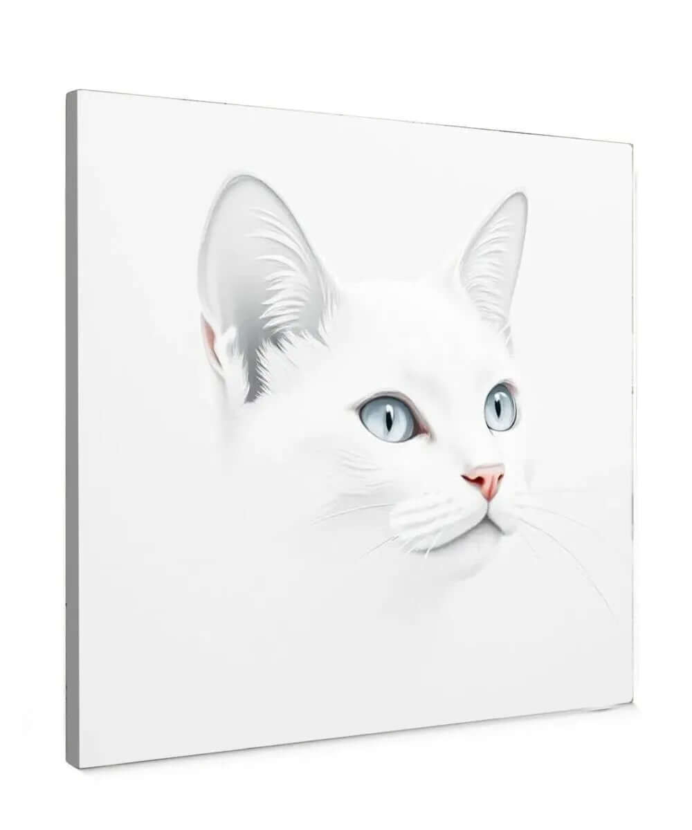 Minimalist White Cat Canvas Schilderij – Stijlvolle Rust voor je Interieur