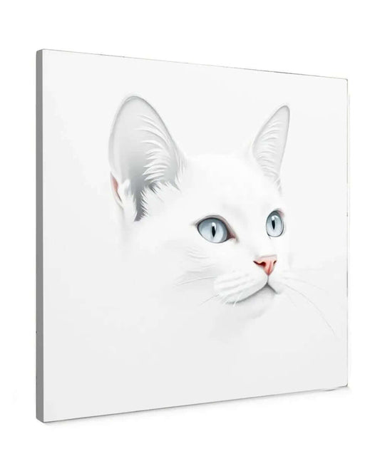 Minimalist White Cat Canvas Schilderij – Stijlvolle Rust voor je Interieur