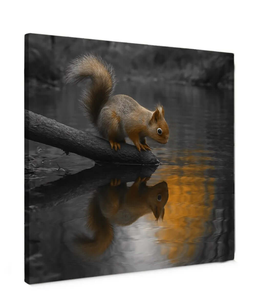 Squirrel Reflection canvas schilderij – kleurrijke eekhoorn wanddecoratie