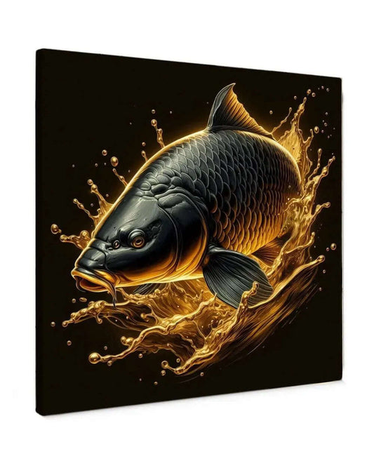 Carp in Golden Water – Uniek canvas schilderij met gouden karpers