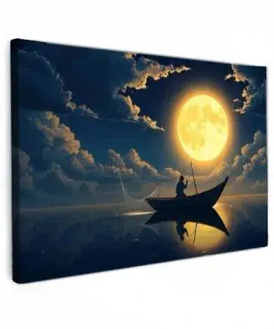 Fishing Full Moon Canvas Schilderij – Mystieke Wanddecoratie met Volle Maan