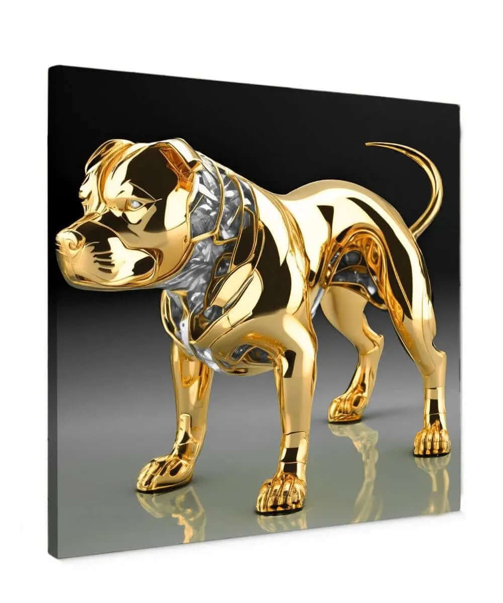 Golden Metal Dog canvas schilderij – moderne hond wanddecoratie met luxe uitstraling