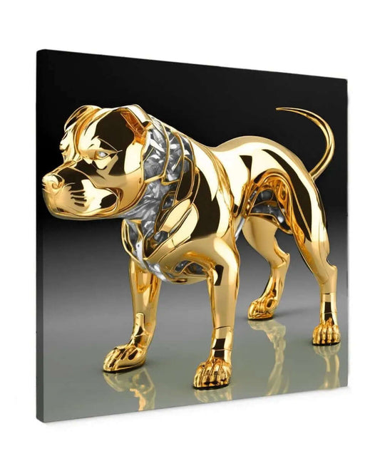 Golden Metal Dog canvas schilderij – moderne hond wanddecoratie met luxe uitstraling